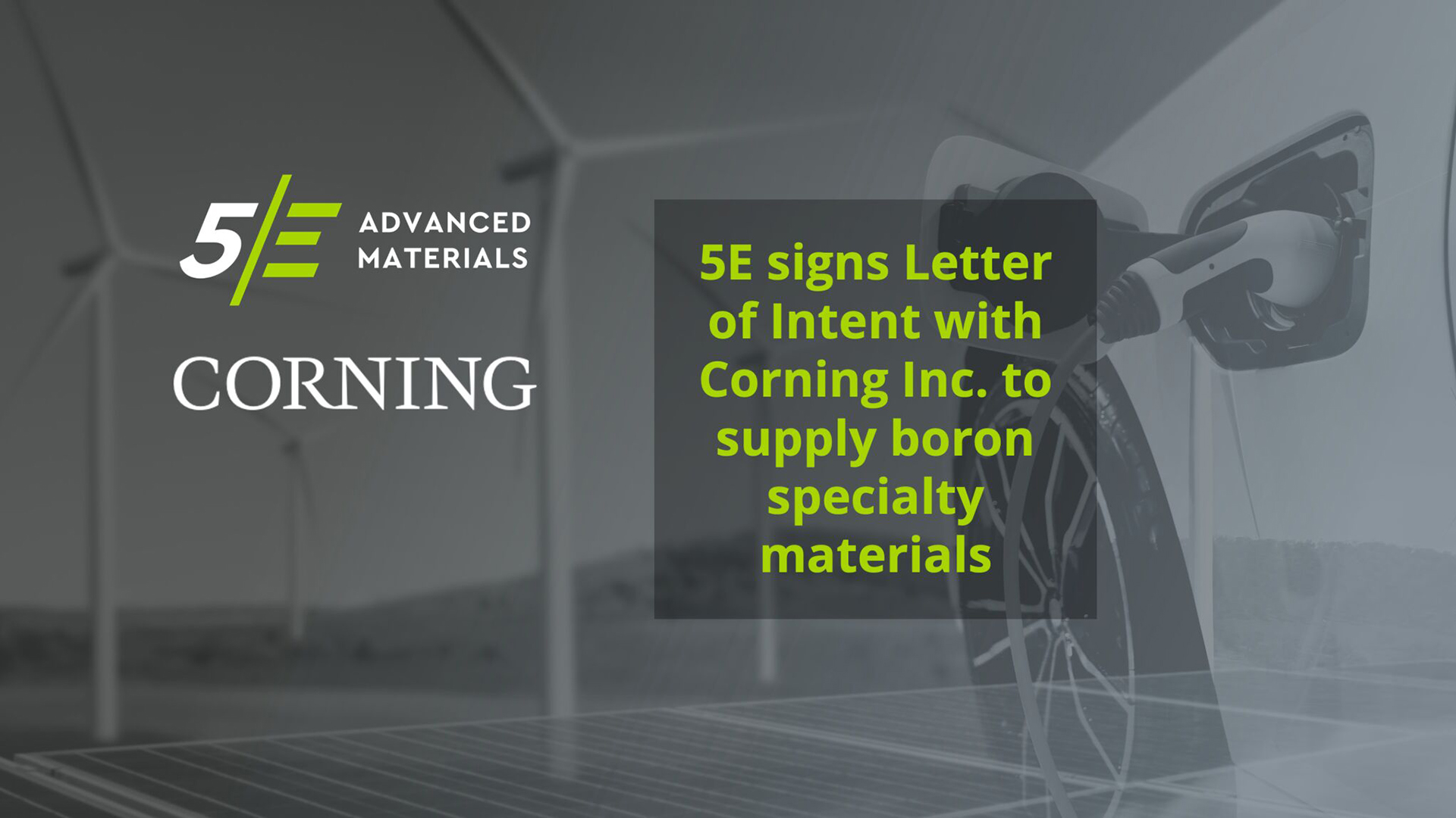 5E Advanced Materials, Inc Signs LOI with Corning Incorporated (NYSE: GLW)
