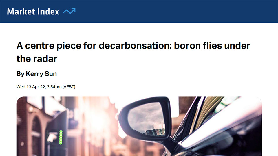 Market Index – A centre piece for decarbonsation: boron flies under the radar